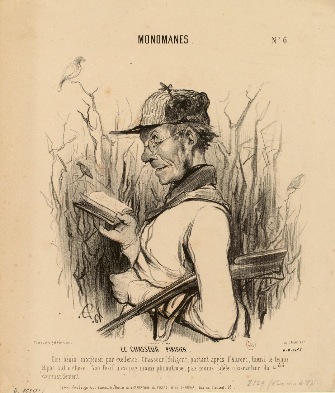 Monomane nr. 6: Den parisiske jæger. Et godmodigt, ganske ufarligt væsen... af Honoré Daumier