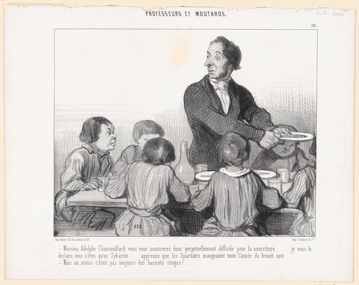 Hr. Adolphe Chamouillard, De vil altså bestandig være vanskelig med maden ... jeg erklærer Dem, De er kun en sybarit ... lær, at spartanerne spiste sort suppe hele året ... - Men i det mindste var det af Honoré Daumier