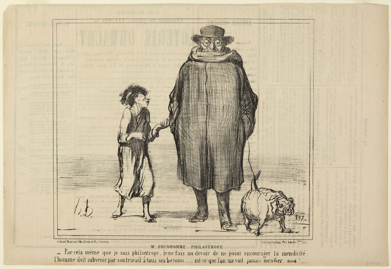 Hr. Prudhomme, filantrop, nummer 291 fra serien Actualités i Le Charivari af Honoré Daumier