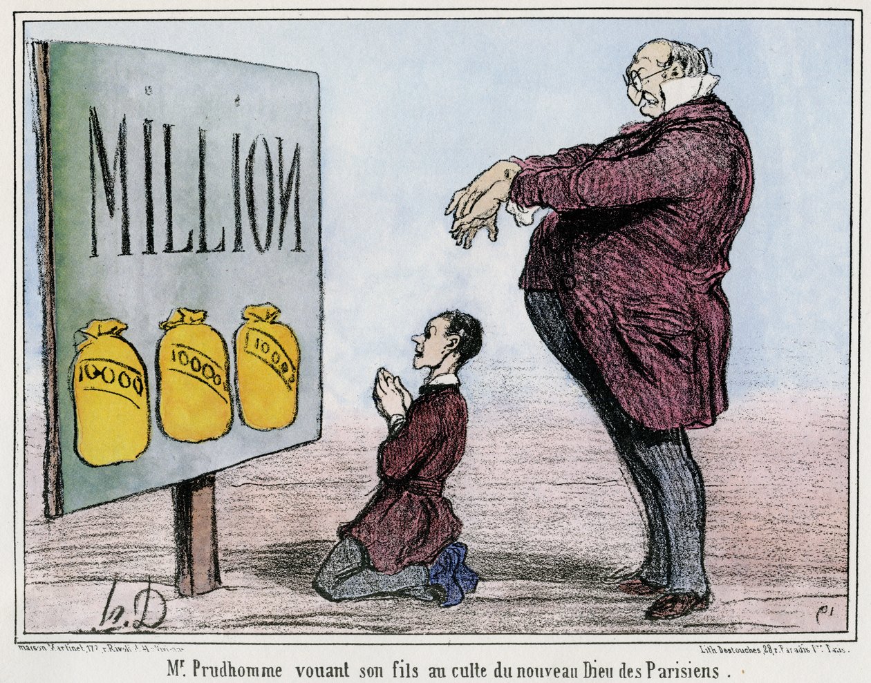 Prudhomme dedikerer sin søn til dyrkelsen af den nye parisiske gud af Honore Daumier