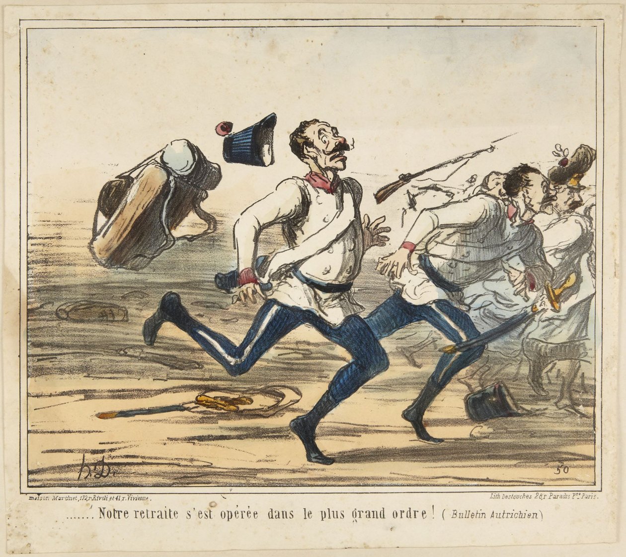 Vores tilbagetog er foregået i den bedste orden! (Østrigsk bulletin), nummer 75 fra serien Aktualiteter fra Disse gode østrigere af Honoré Daumier