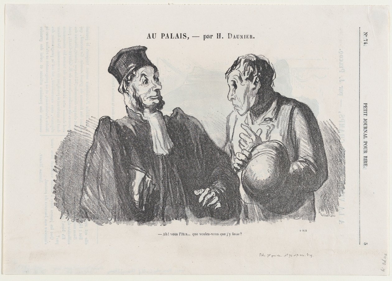 Åh, De er... (skyldig), og hvad vil De have mig til at gøre ved det?, fra «Ved retten», udgivet i Le Petit Journal pour Rire, 3. marts 1866 af Honoré Daumier