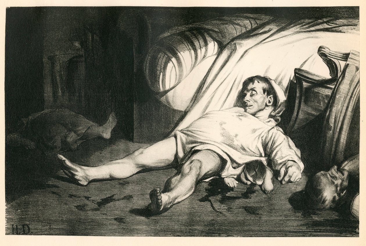 Et hundrede og tyve litografier af H. Daumier, Satirique i N & B, omkring 1834: Massacre de la rue Transnonain (Paris) - Republikaner, døde lig, undertrykkelse - Illustration af Honore Daumier (1808-1879) af Honoré Daumier
