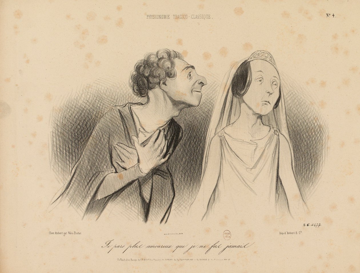 Tragisk-klassiske fysionomier. Jeg drager mere forelsket bort, end jeg nogensinde har været. Nr. 4. af Honoré Daumier