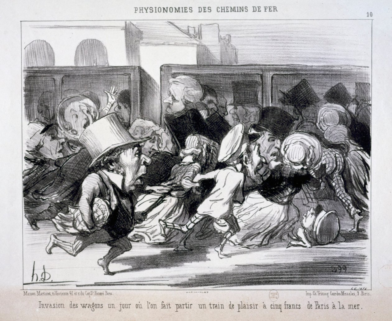 Jernbanernes fysiognomier nr. 10: Invasion af vognene på en dag, hvor man lader afgå... af Honoré Daumier