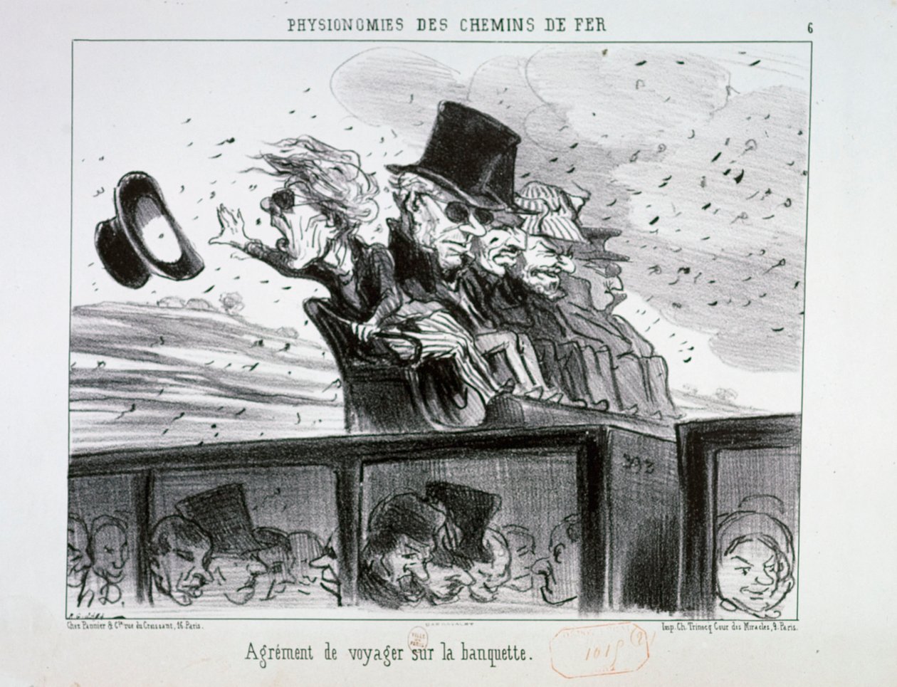 Jernbanernes ansigter nr. 6: Den særlige fornøjelse ved at rejse på bænken. af Honoré Daumier