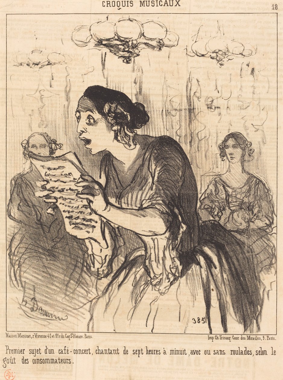 Første kunstner i en syngende café-concert... af Honoré Daumier