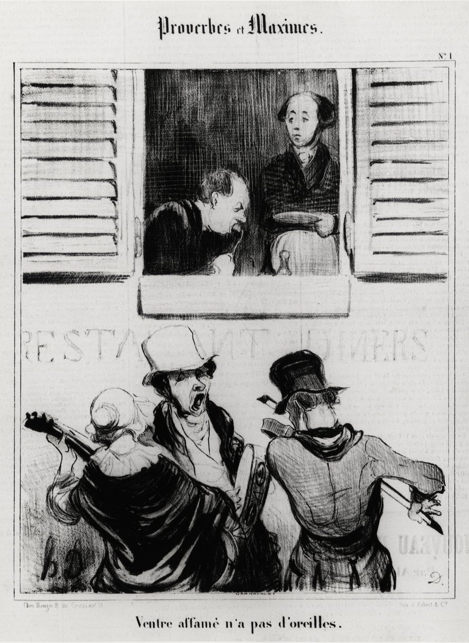 Ordsprog og maksimer: sulten mave har ingen ører. Illustration af Honore Daumier (1808-1879). Karikatur 1800-tallet, Musee Carnavalet, Paris. af Honoré Daumier