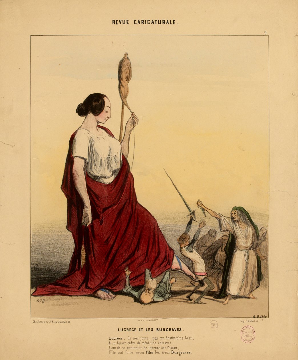 Revue Caricaturale Nr. 9: Lucrezia und die Burgraves. Lucrezia, in unserer Zeit, durch ein schöneres Schicksal... af Honoré Daumier