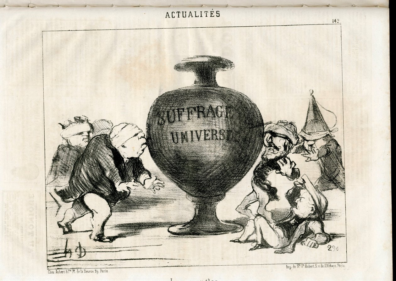 Satirical in N & B: News - Republikkens præsident, almindelig valgret - Third Adolphe, Montalembert Charles de (1810-1870), Louis Matthew Mole (1781-1855), Dupin Andre-Marie, dit Dupin aine (1783-1865) - Illustration af Honore Daumier (1808-1879) af Honoré Daumier
