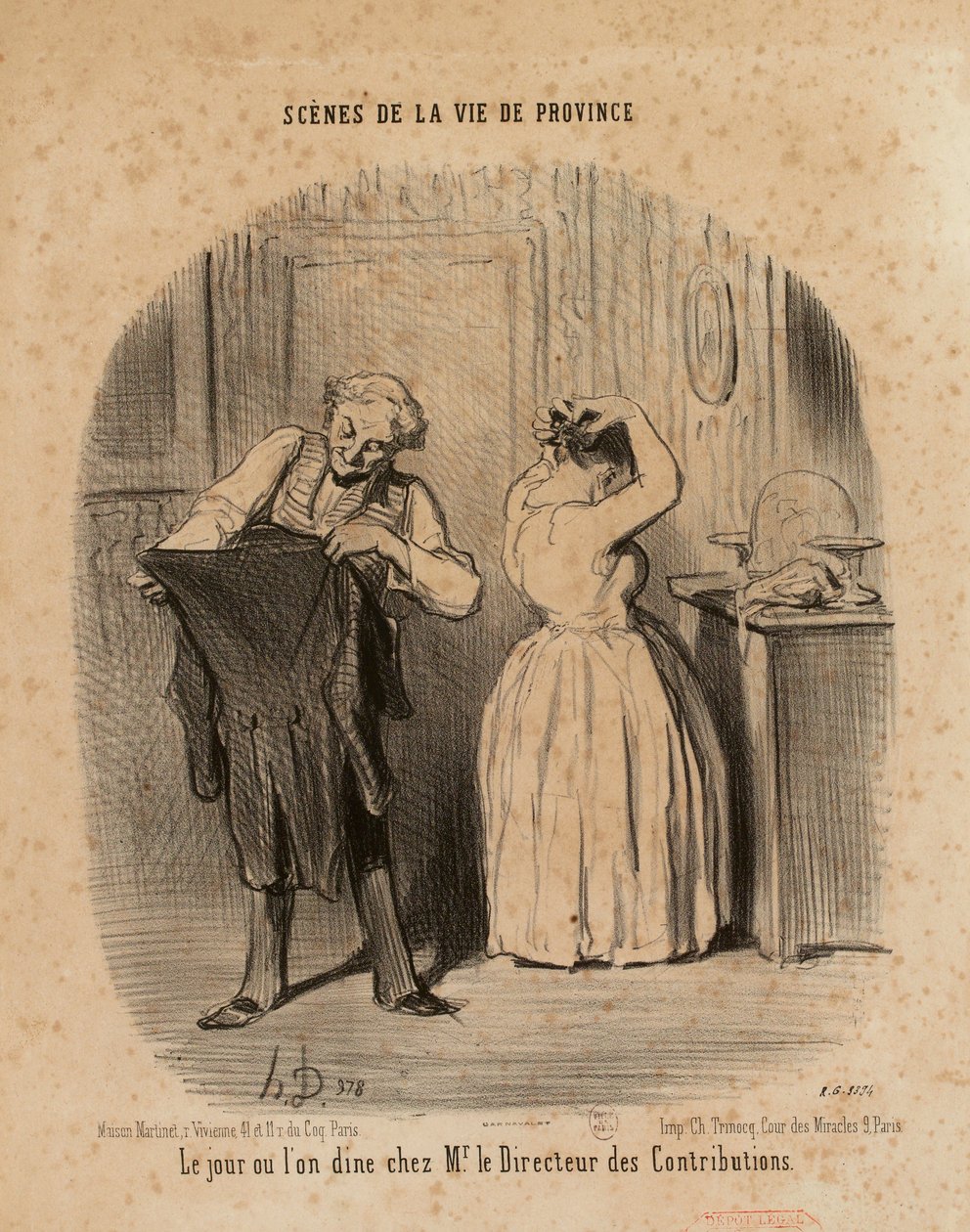 Scener fra provinslivet. Dagen, hvor man spiser middag hos hr. direktøren ... af Honoré Daumier
