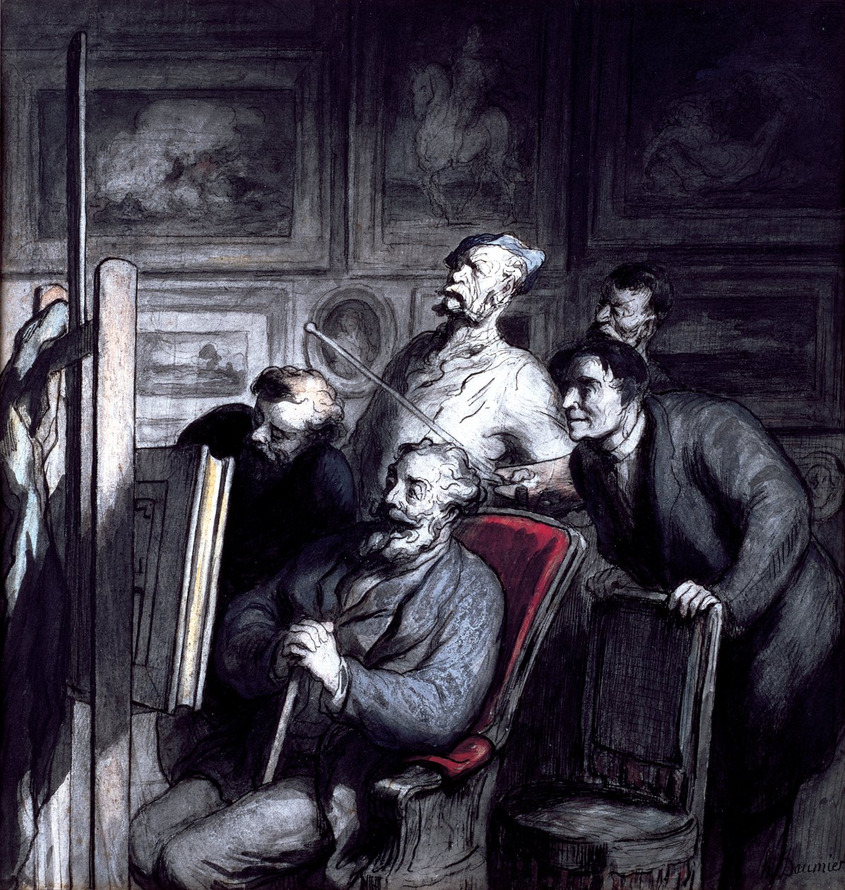 Amatørerne, efter 1862 (farveblyant, m/c blæk og gouache på papir) af Honoré Daumier
