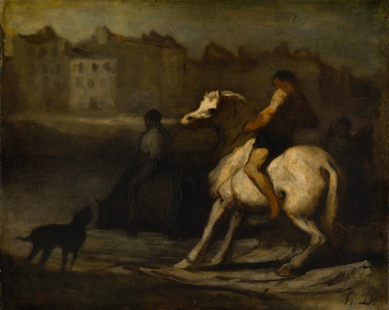 The Watering Place, Bank of the Seine, ca. 1855 (olie på plade) af Honoré Daumier