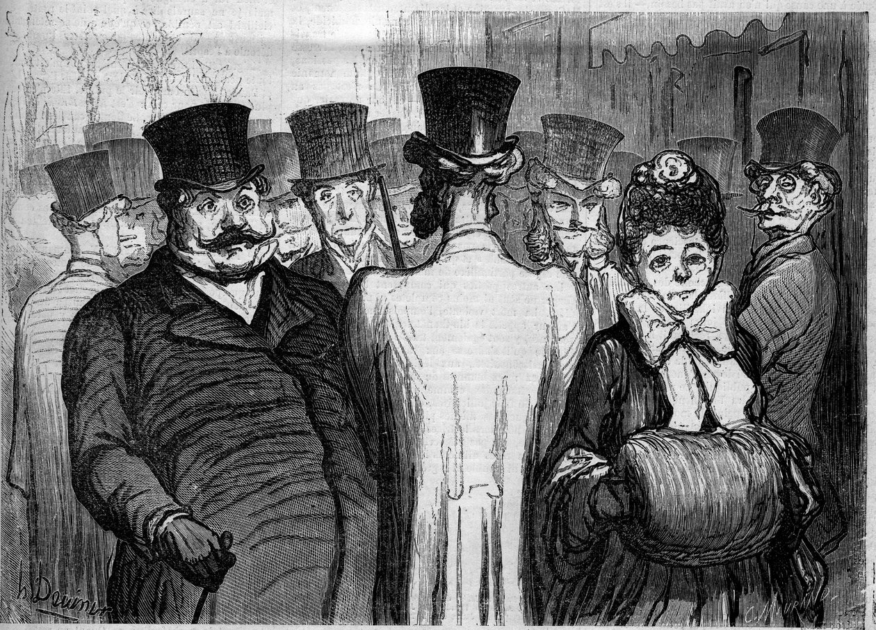 Italienernes boulevard. Tegnefilm af Honore Daumier (1808-1879). Indgravering i "" Le Monde Illustré"" nr. 252 af 8. februar af Honoré Daumier