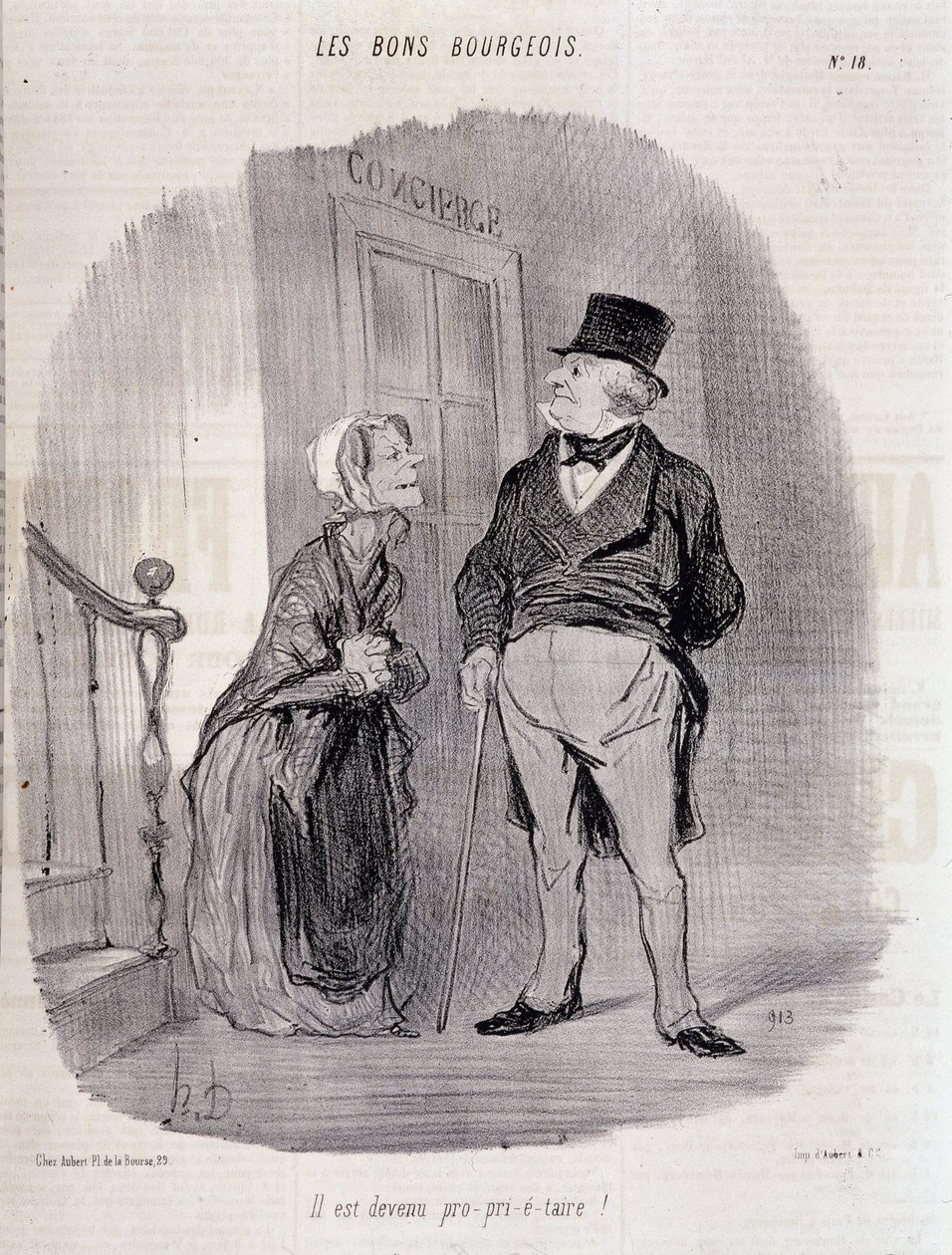 Den gode borgerlige: "Han er blevet pro-prie-taire!" - af Honore Daumier, i "" Le Charivari"" du 06/10/1846 af Honoré Daumier