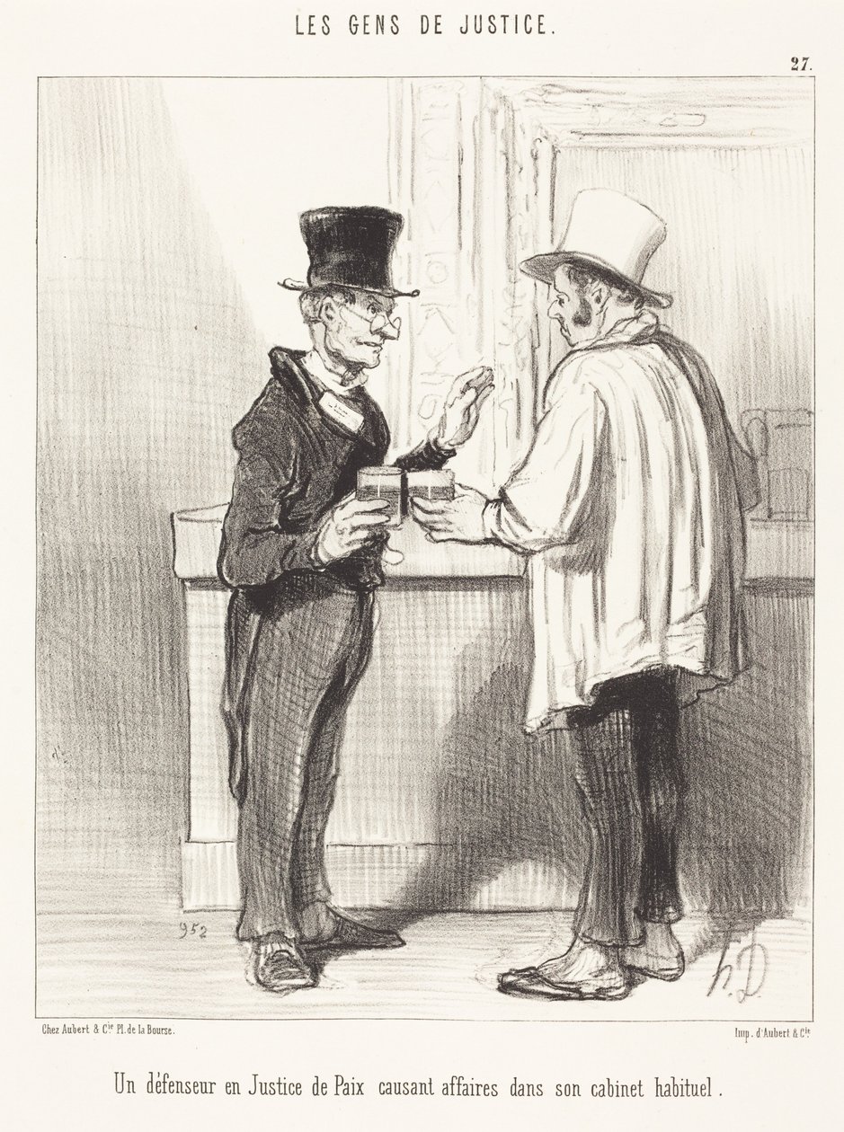 En forsvarer ... småsnakkende ... på sit sædvanlige kontor af Honoré Daumier