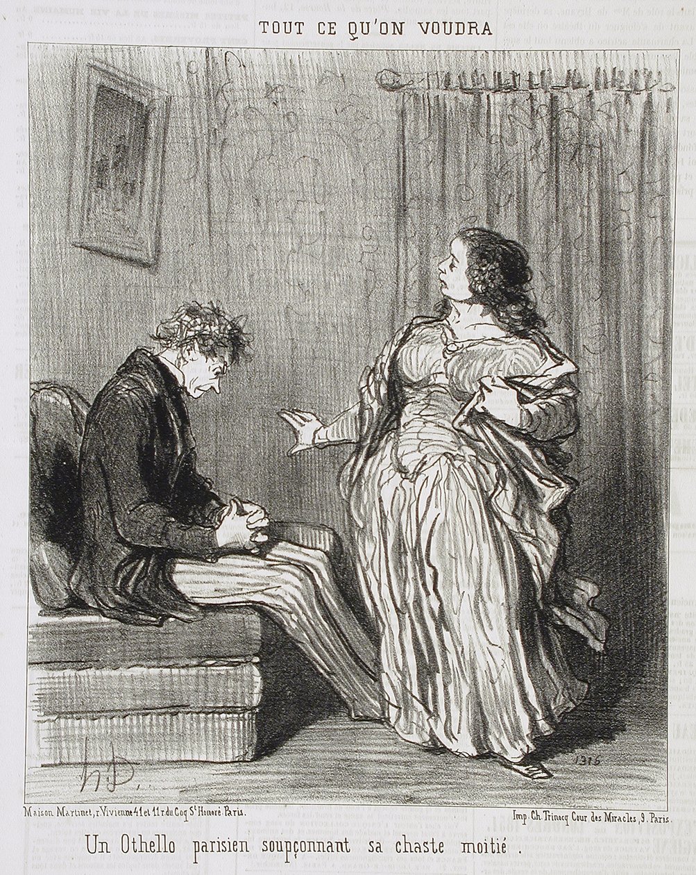 En parisisk Othello, der mistænker sin kyske bedre halvdel af Honoré Daumier
