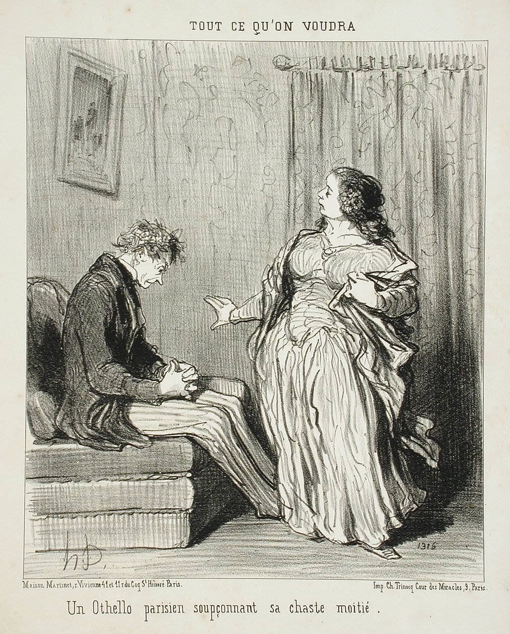 En parisisk Othello, der mistænker sin kyske bedre halvdel af Honoré Daumier