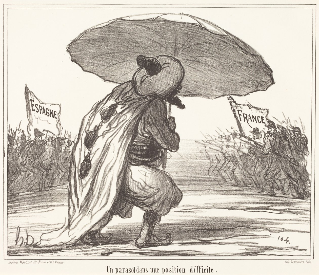 En parasol i en vanskelig position af Honoré Daumier