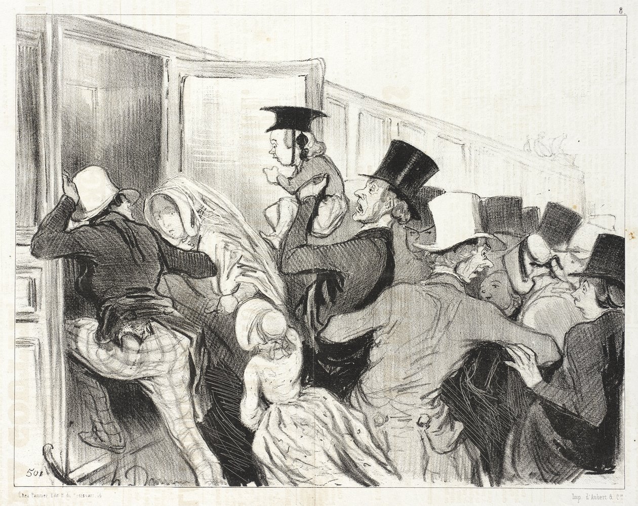 En diligence under angreb af Honoré Daumier