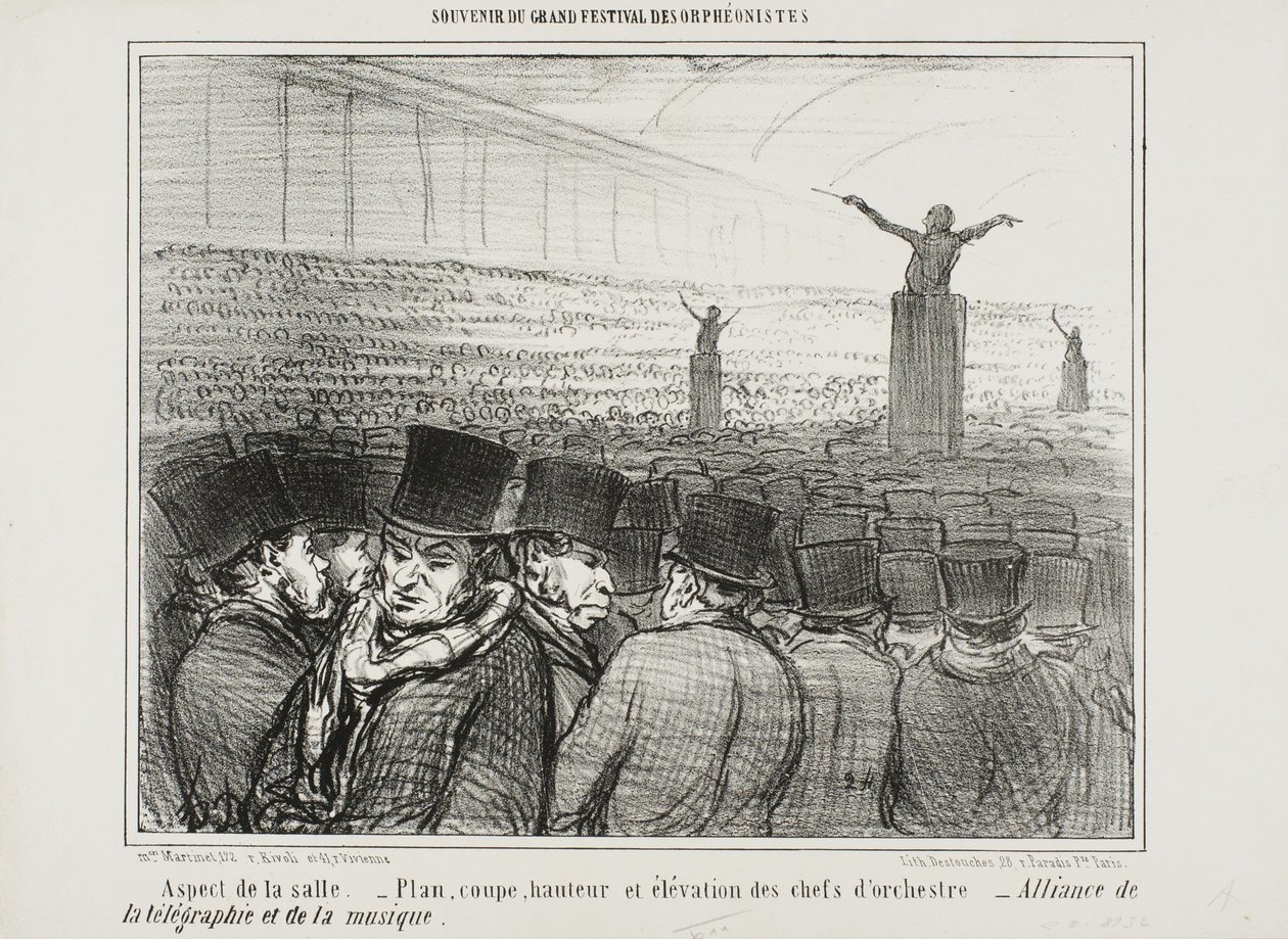 Udsigt over den store sal, plade 1 fra Souvenir Du Grand Festival Des Orphéonistes af Honoré Daumier