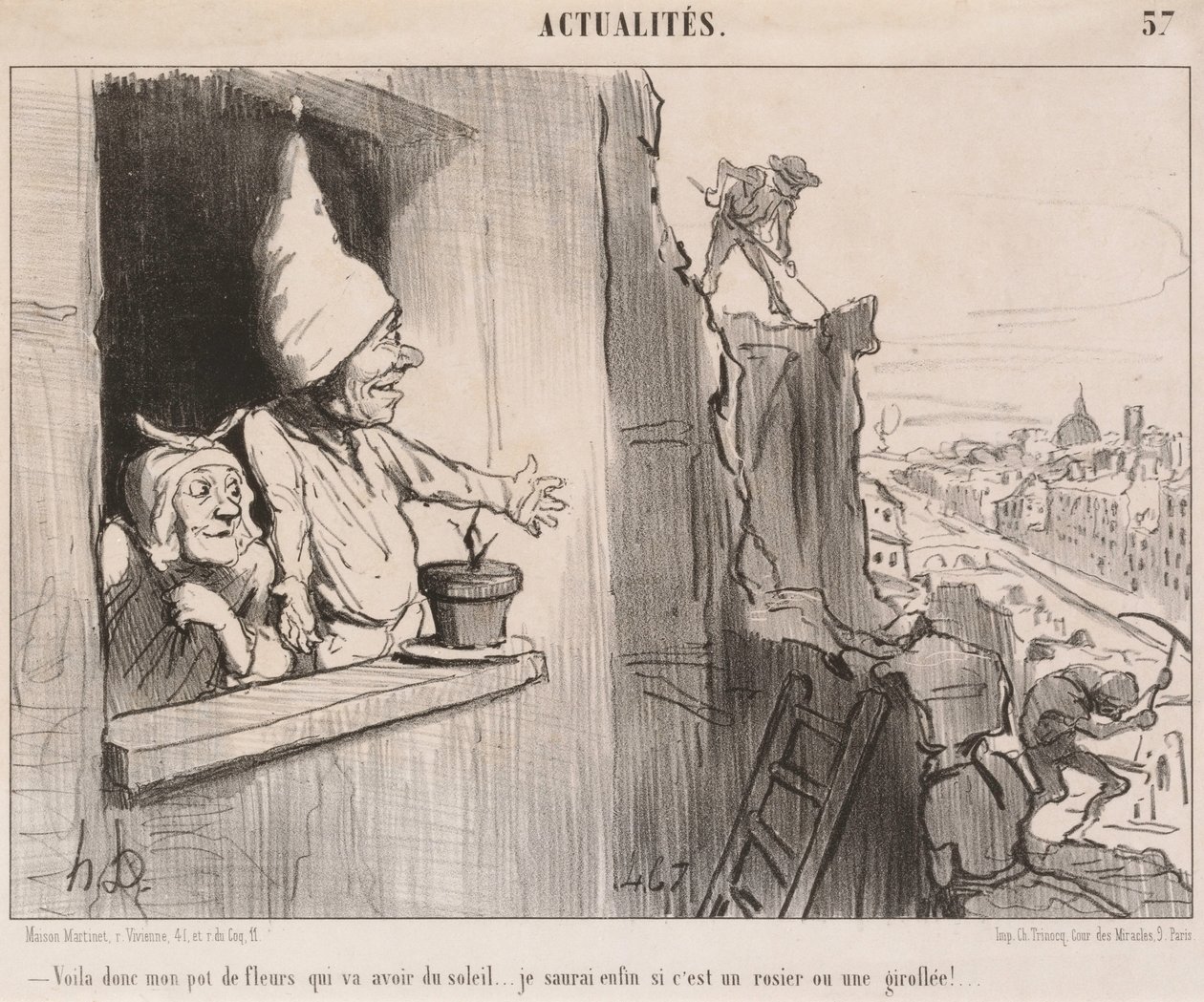 Se... min blomsterpotte... får sol... af Honoré Daumier