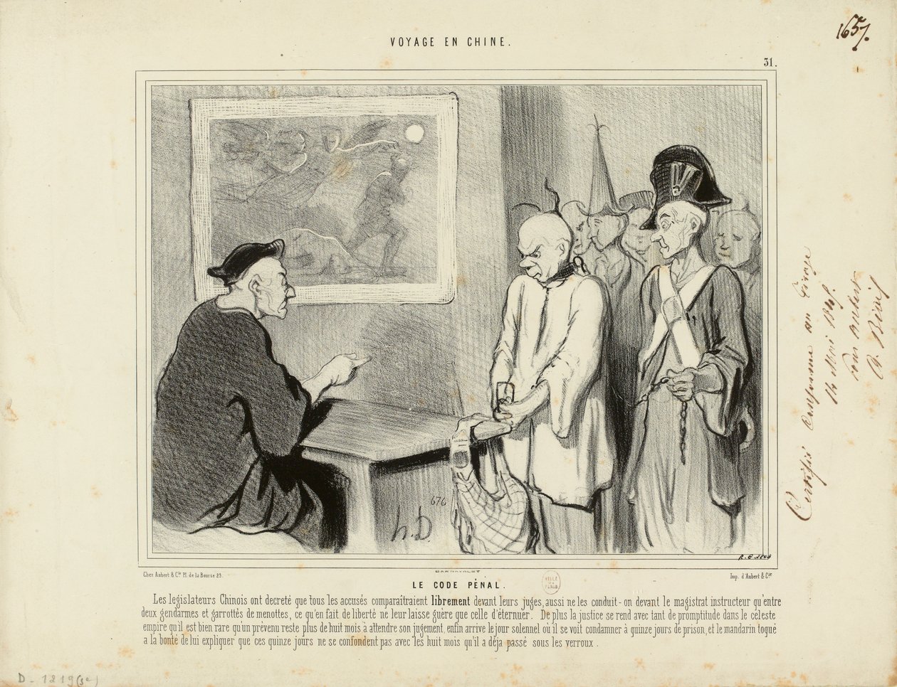 Reise nach China Nr. 31: Das Strafgesetzbuch. Die chinesischen Gesetzgeber haben beschlossen, dass alle Angeklagten... af Honoré Daumier