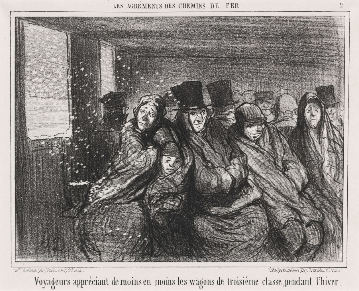 Rejsende, der sætter stadig mindre pris på tredjeklassesvognene... af Honoré Daumier