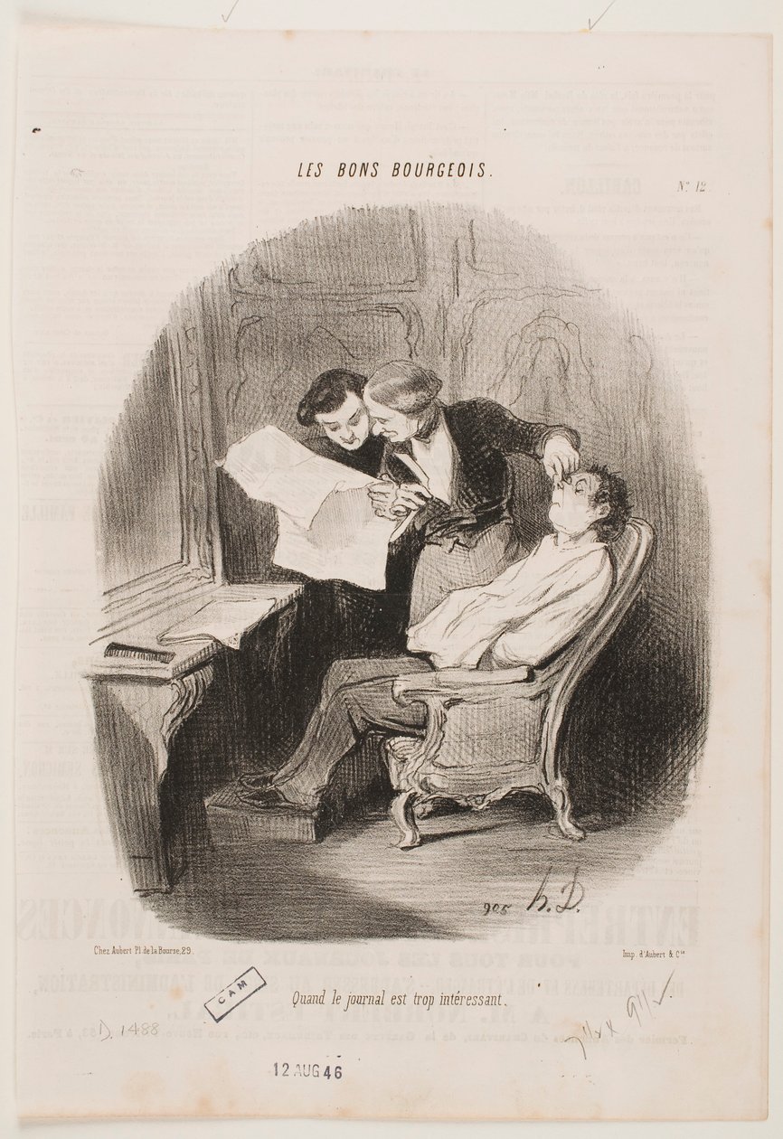 Når avisen er alt for interessant. af Honoré Daumier