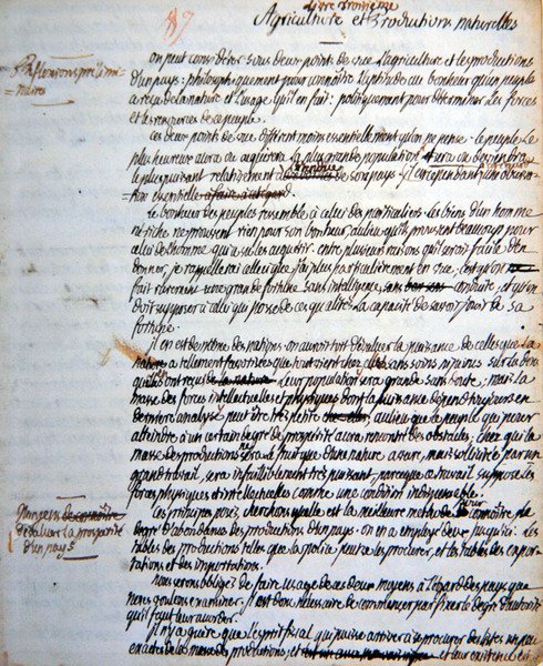 Side fra Mirabeaus afhandling om det preussiske monarkis landbrugsmæssige, økonomiske og militære organisation 