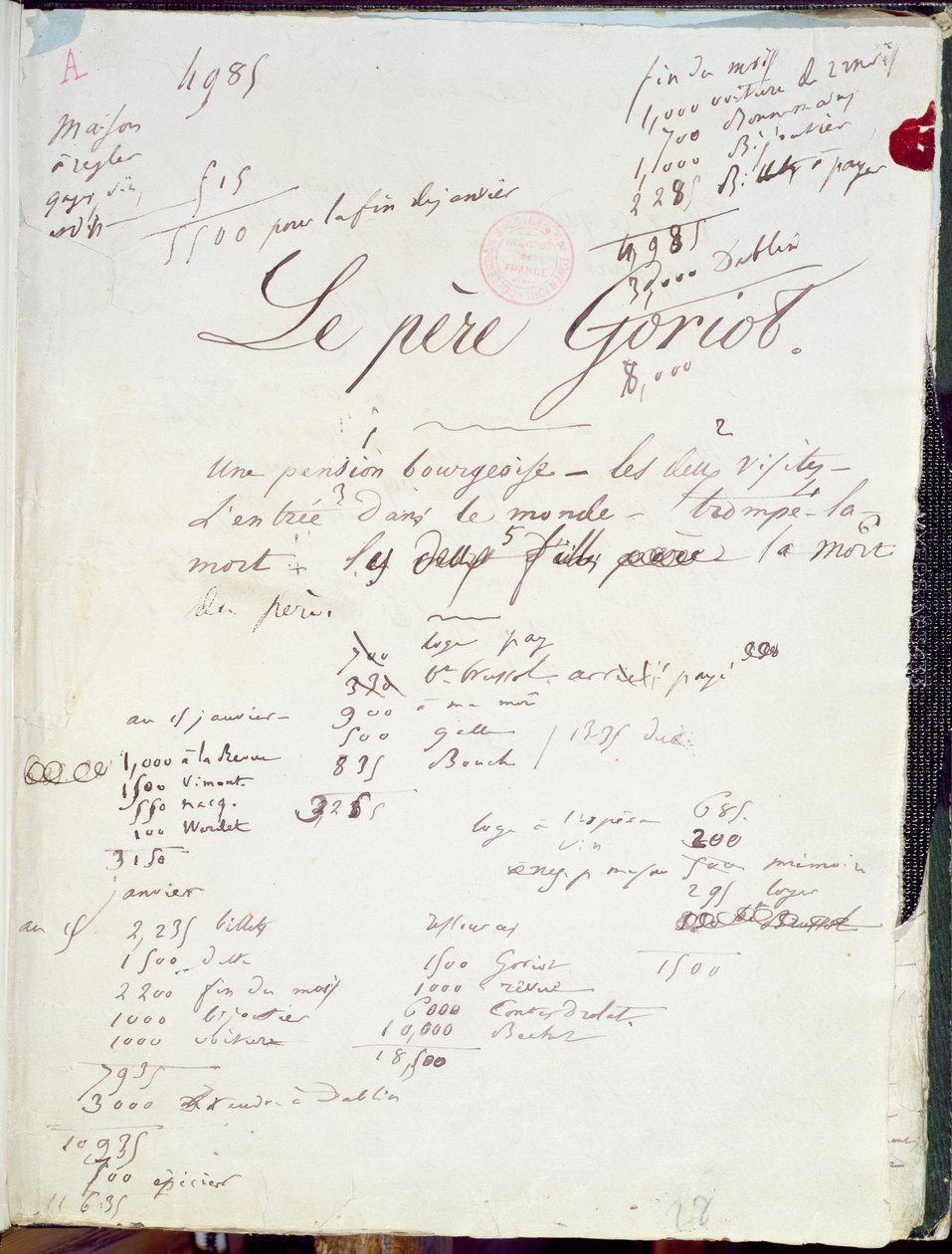 Manuskriptside af "Le Pere Goriot" 88; "La Comedie Humaine"; af Honore de Balzac