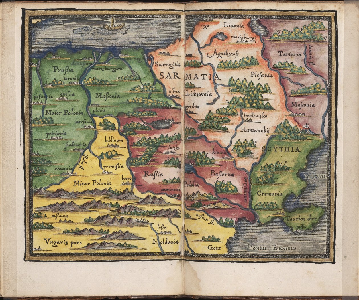 Kort over Sarmatien Fra: Rudimenta Cosmographica, 1542 af Honterus