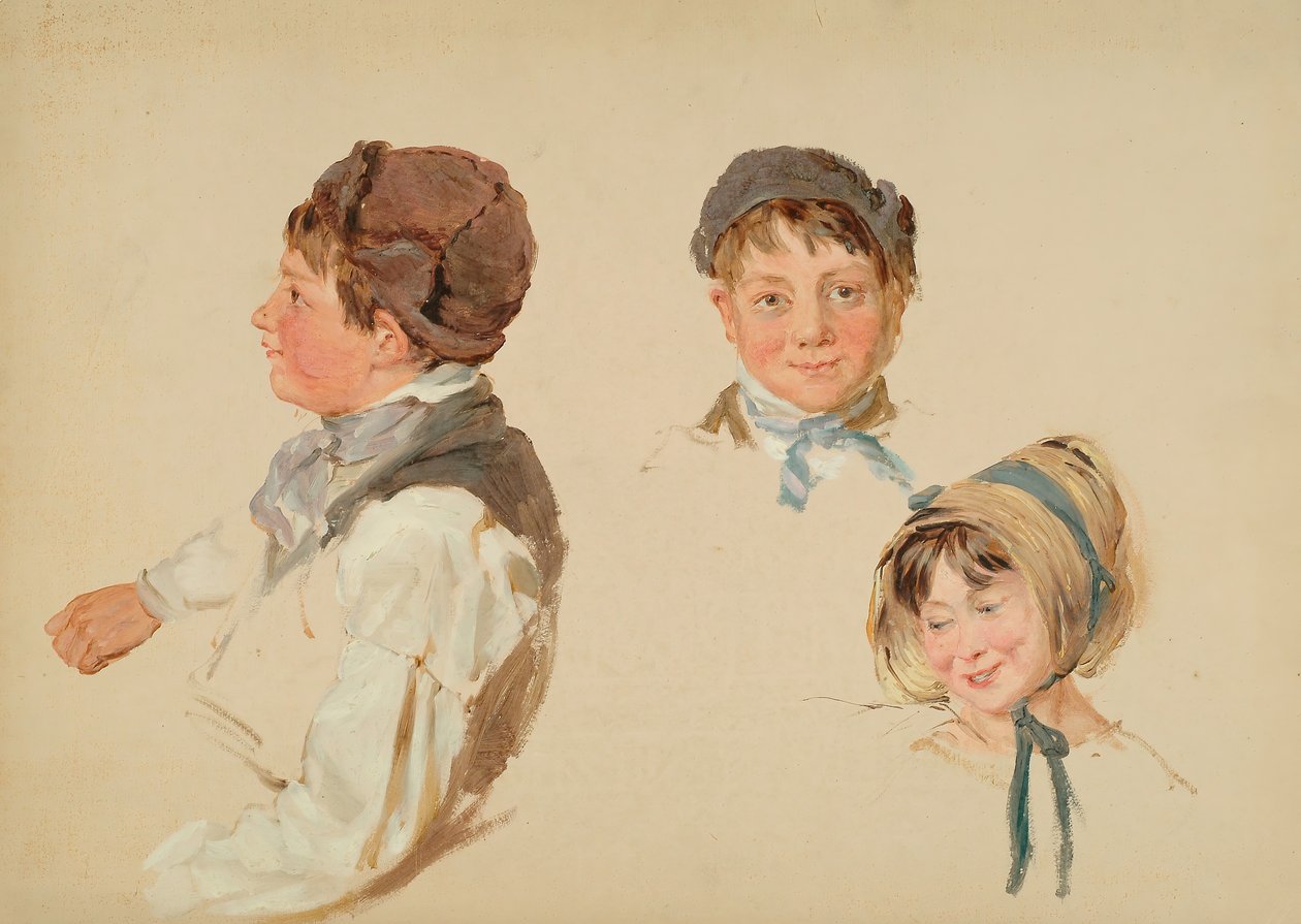 Børneledere, dreng og pige, tre studier, 1850. af Hopkins Horsley Hobday Horsley