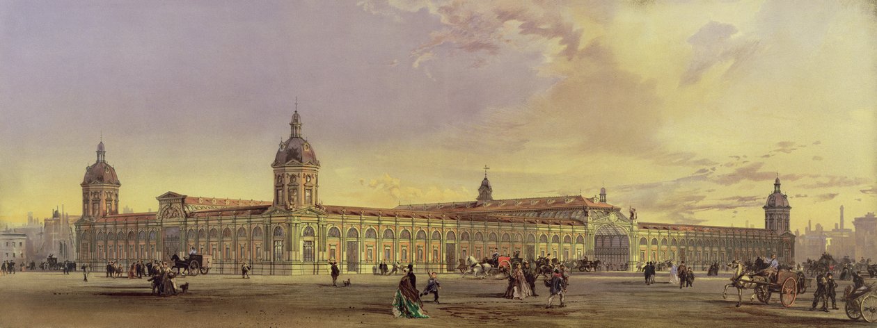 The Metropolitan Meat and Poultry Market, Smithfield, London, 1868, efter et maleri af arkitekten (chromolitho) af Horace Jones