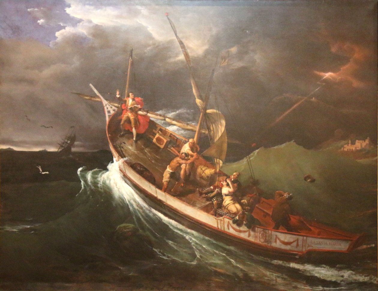 Joseph Vernet fastgjort til en mast, studerer virkningerne af stormen af Emile Jean Horace Vernet