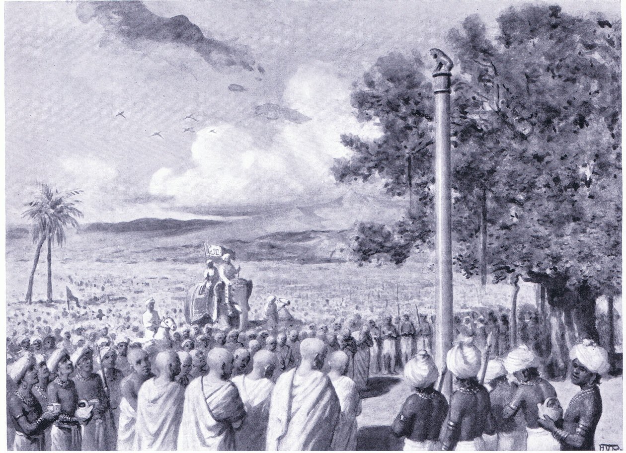 Asokas missionærer oprettede en ediktsøjle ved Lauriya Nandangarh 244 f.Kr. af Horace van Ruith