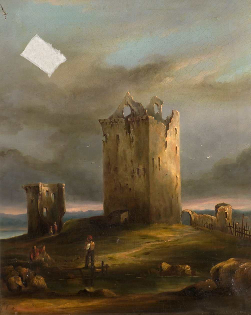 Ruinerne af Broughty Castle på Tay Looking East, ca. 1846 (olie på lærred) af Horace G. Fenwick