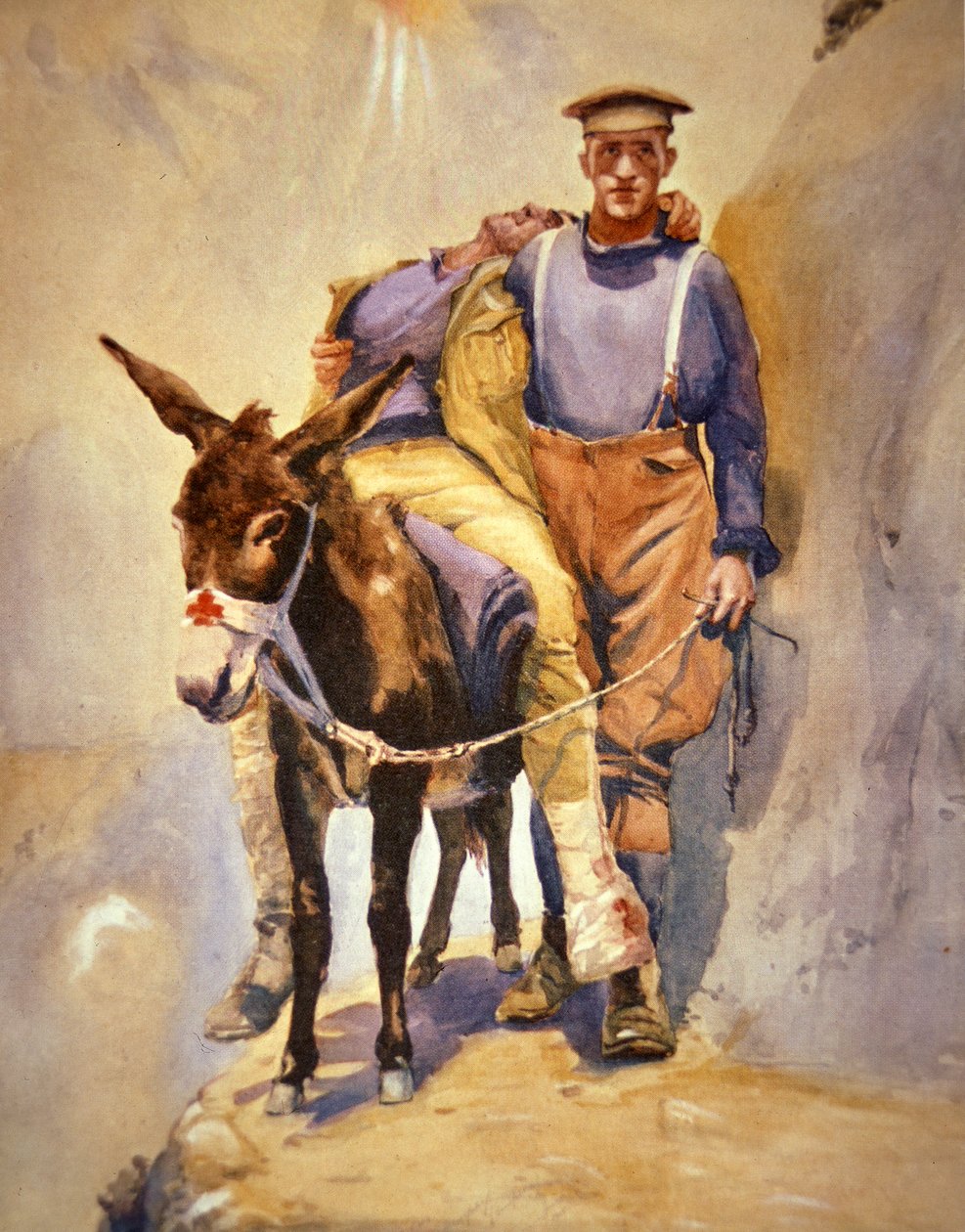 John Simpson Kirkpatrick fra den 3. australske feltambulance, der med sit æsel reddede sårede soldater ved Gallipoli i 1915 af Horace Moore Jones