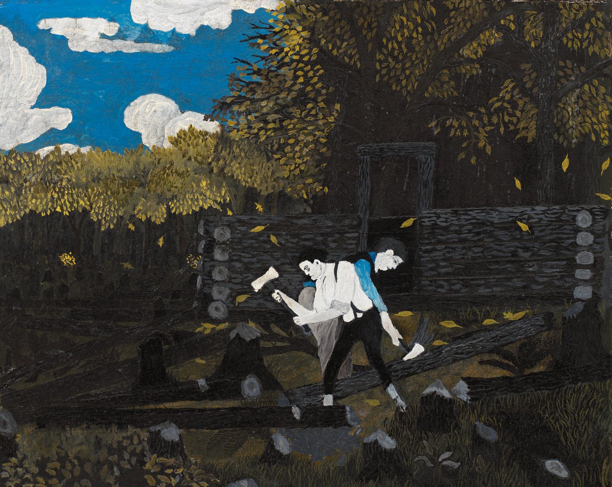 Abraham Lincoln og hans far (olie på panel) af Horace Pippin