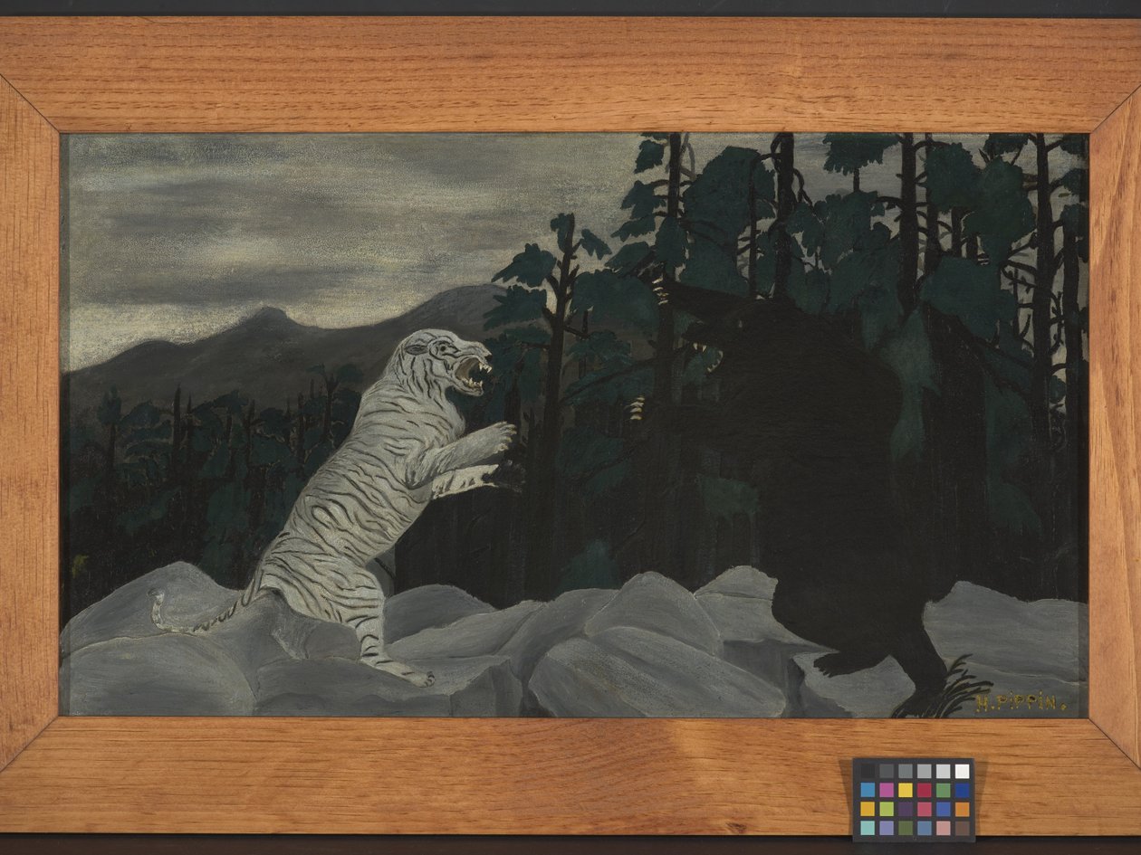 Den blå tiger (olie på stof) af Horace Pippin