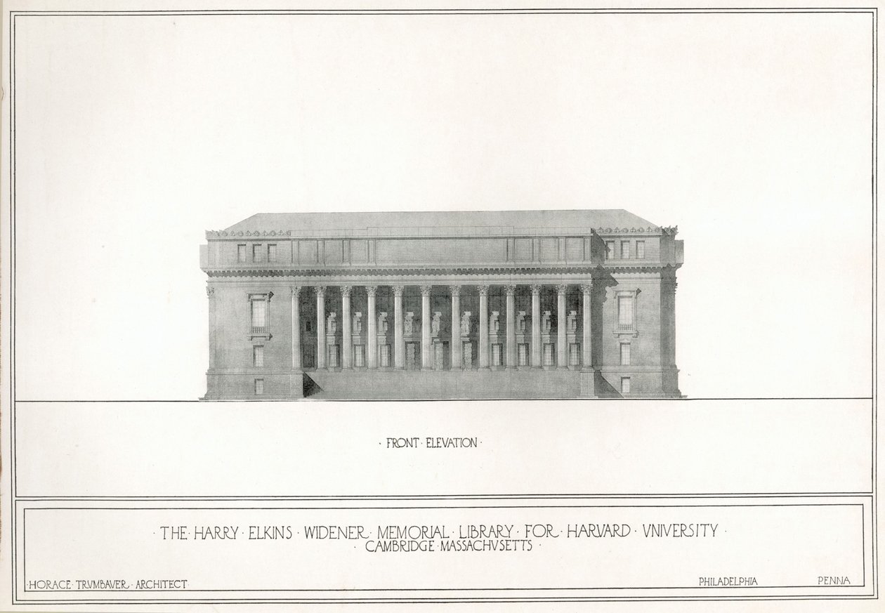Forside, Harry Elkins Widener Memorial Library for Harvard University, Cambridge, Massachusetts (litho) af Horace Trumbauer