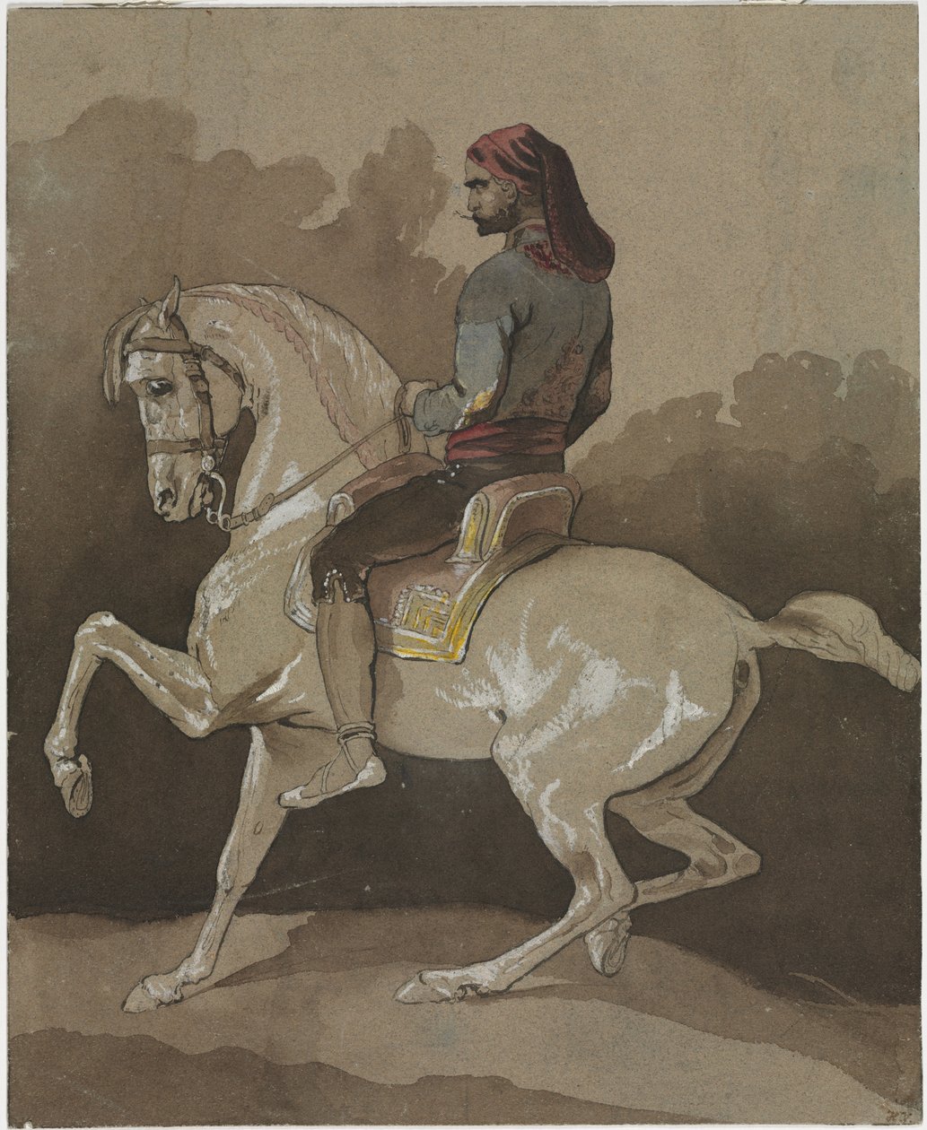 Araber til hest, ca. 1800 (pen, blæk, akvarel og gouache) af Horace Vernet
