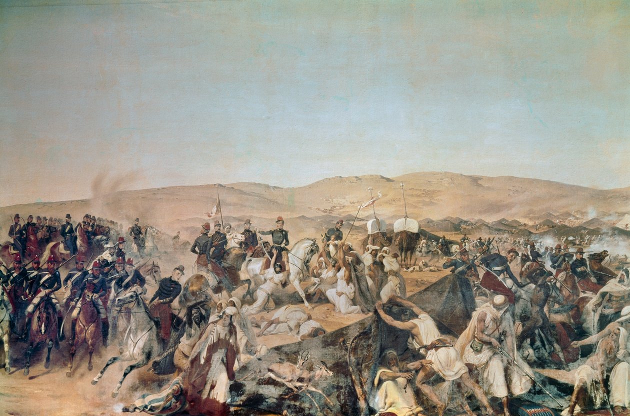 Erobring af Algeriet (1830-1847): "" Tilfangetagelse af Smalah (Smala) af Abd el Kader (Abd-el-Kader eller Ibn Muhyi al-Din al-Hasani) (1807-1883) af hertugen af ​​Aumale i Taguin af Emile Jean Horace Vernet