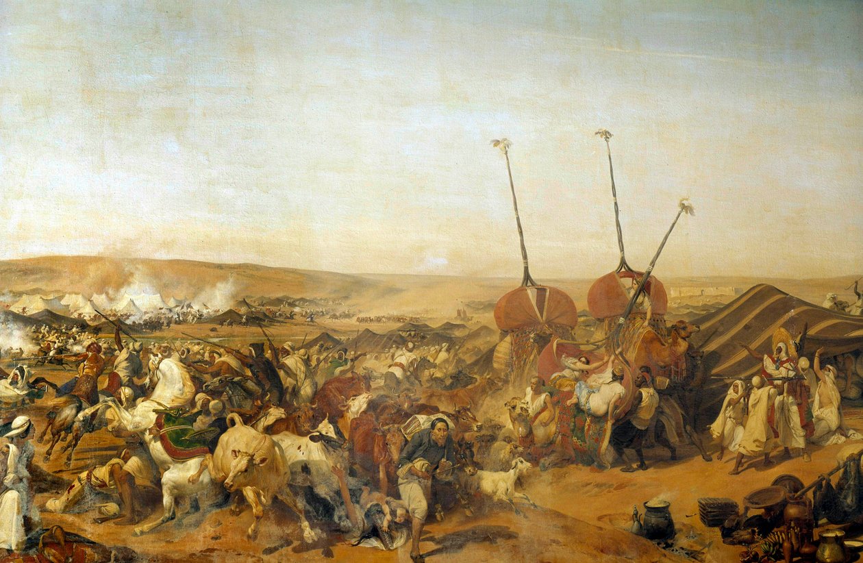 Erobring af Algeriet (1830-1847): "" Tilfangetagelse af Smalah (Smala) af Abd el Kader (Abd-el-Kader eller Ibn Muhyi al-Din al-Hasani) (1807-1883) af hertugen af ​​Aumale i Taguin af Emile Jean Horace Vernet
