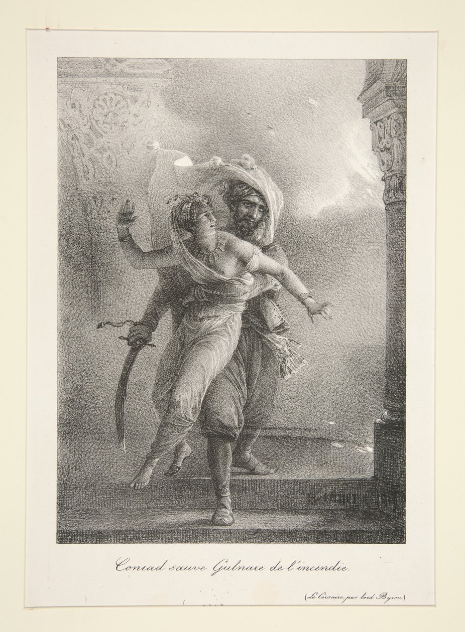 Conrad redder Gulnare fra branden (Byrons Korsaren) af Horace Vernet