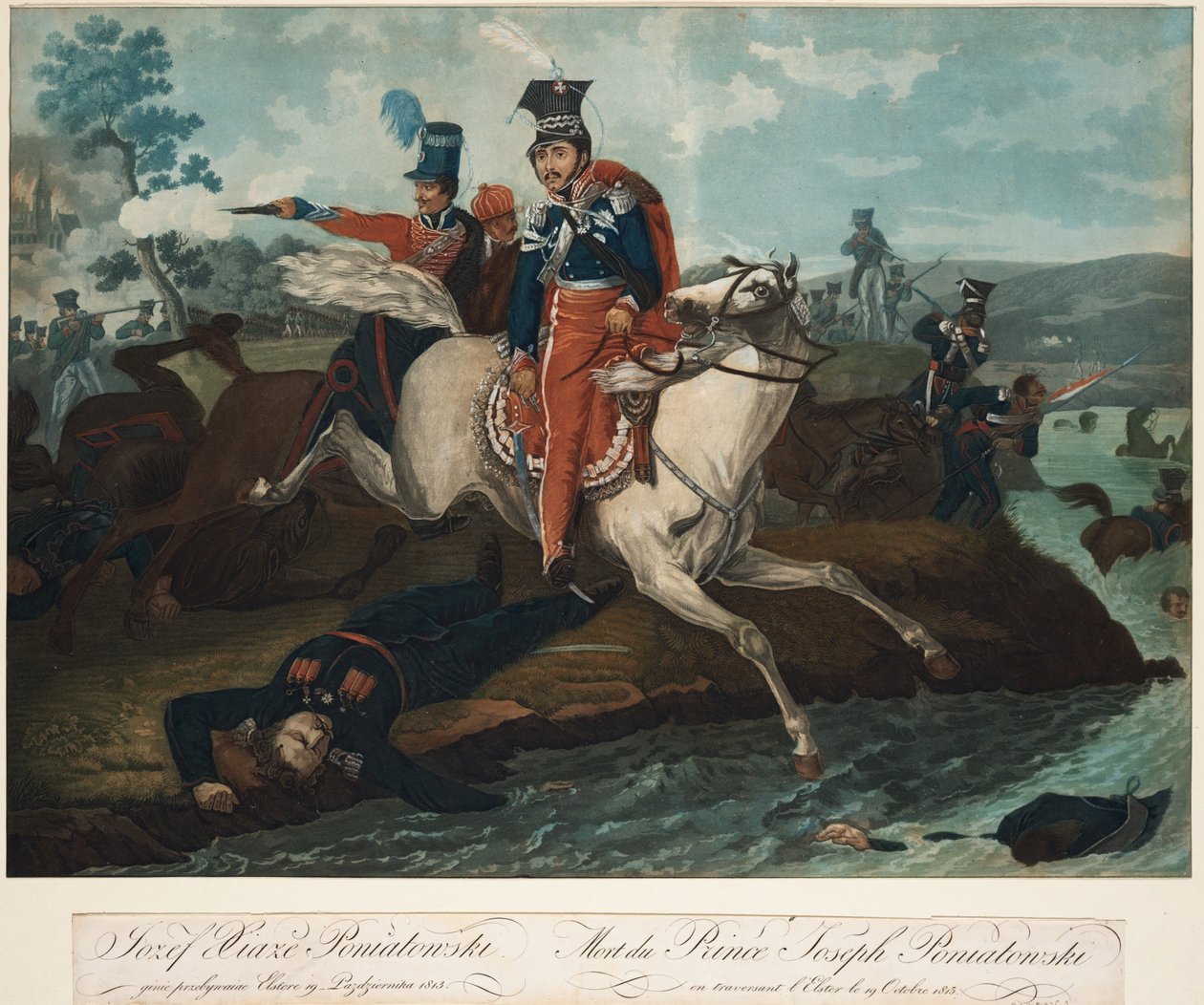 Prins Józef Poniatowskis død i slaget ved Leipzig, 1820 af Emile Jean Horace Vernet