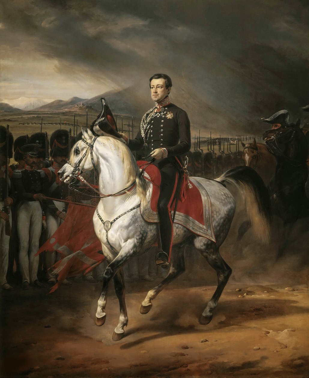 Rytterportræt af Charles Albert 1798-1849, konge af Sardinien, 1834. af Emile Jean Horace Vernet