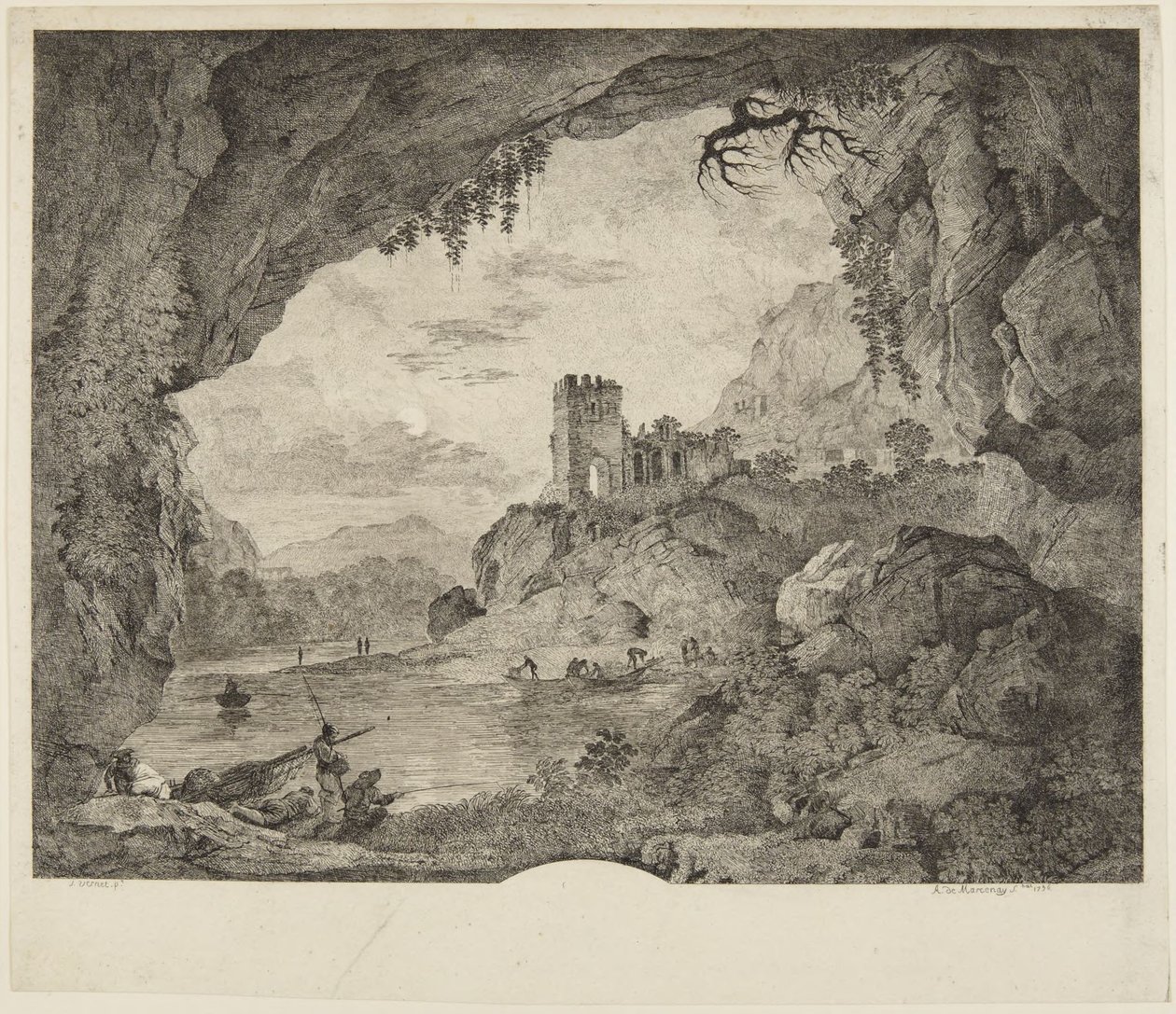 Fiskeri i måneskin af Horace Vernet