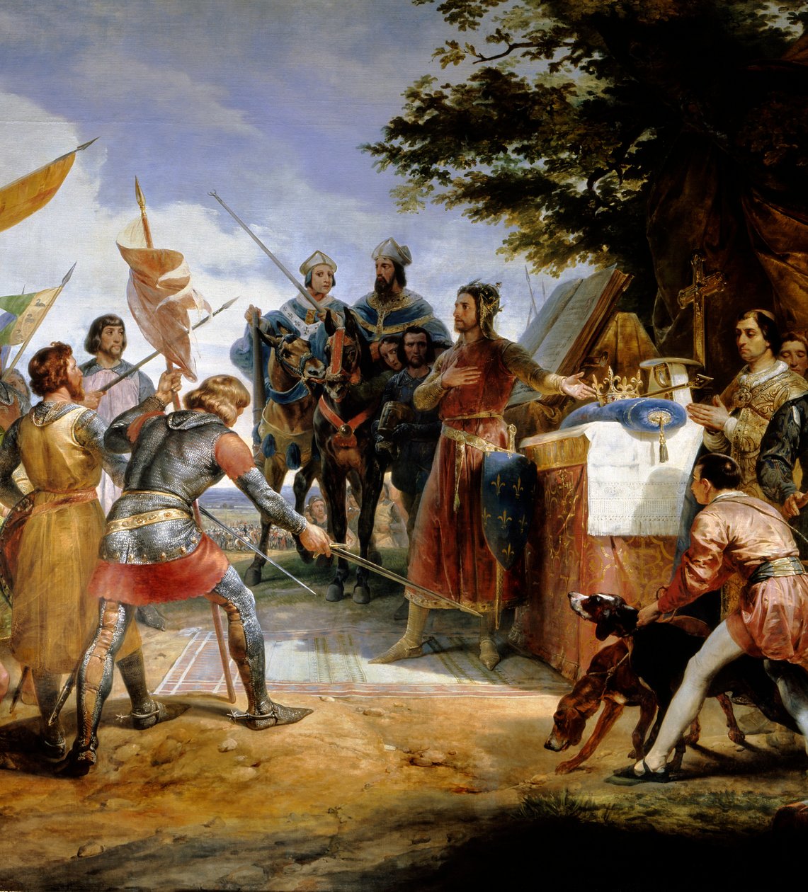 Fransk-engelsk krig (1202-1214): "" slaget ved Bouvines den 27/07/1214, Philippe Auguste sætter Frankrigs krone i spil"" Hun opponerede den franske hær af Philippe Auguste mod flamlænderne og Welfs of Othon IV . Den franske sejr var afgørende i o af Emile Jean Horace Vernet