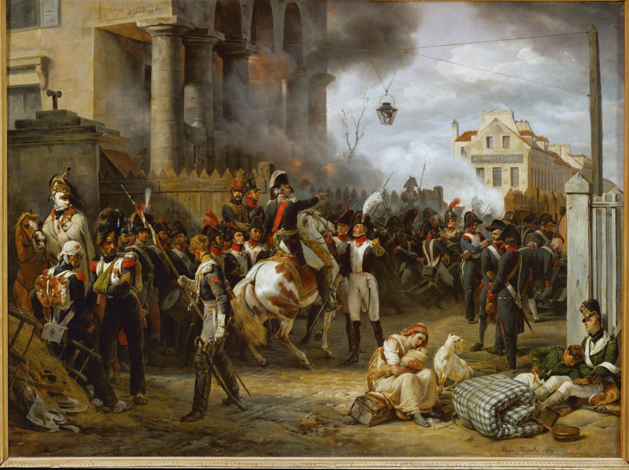 La barriere de Clichy - Forsvaret af Paris ved Porte de Clichy mod de allierede hære fra Storbritannien, Rusland, Preussen ... af Horace Vernet